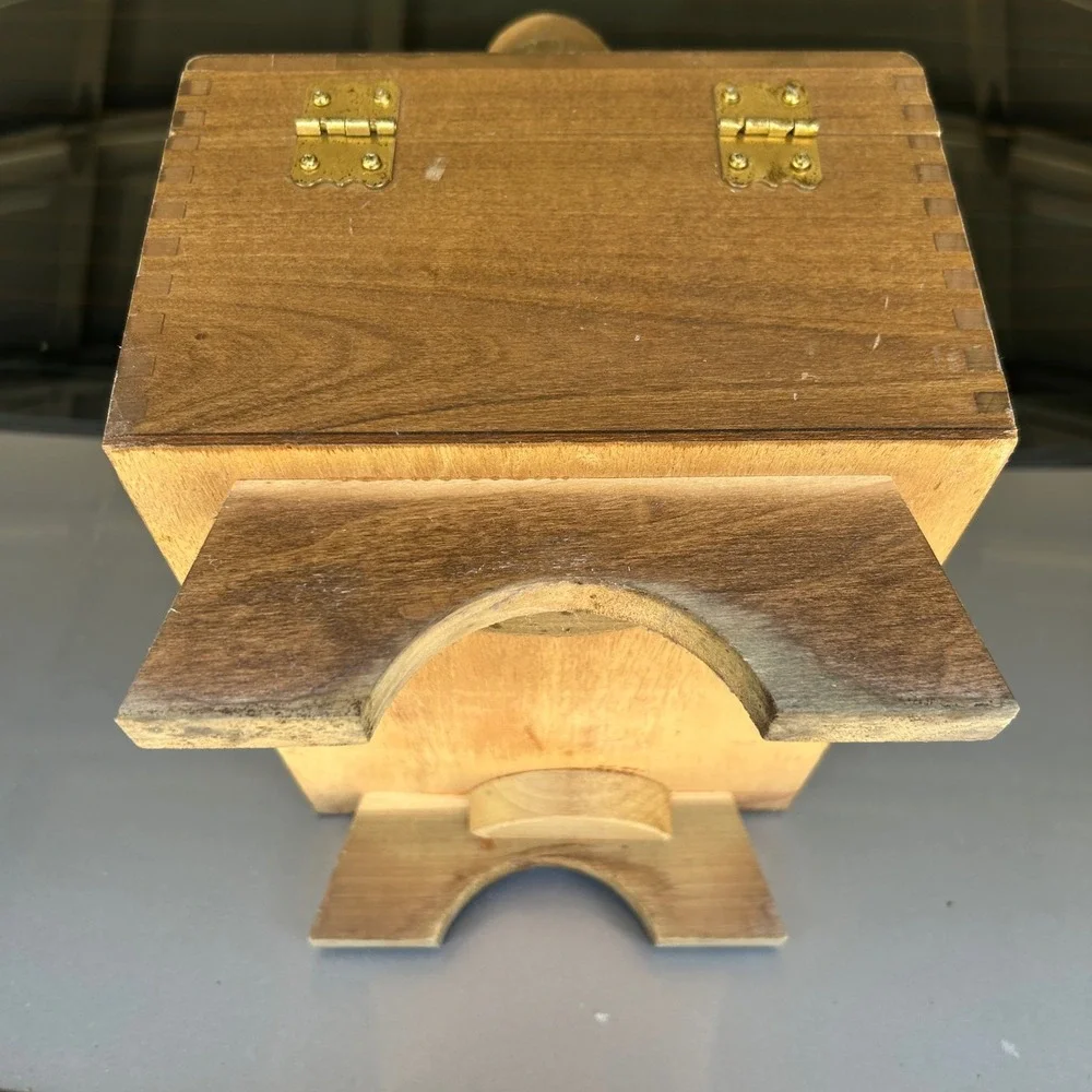 Vintage Shoe Shine Valet Box kit Brown Wood footrest grandpacore